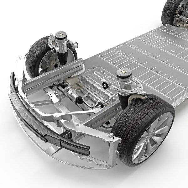 Car chassis with electric engine isolated on white background. 3D illustration
